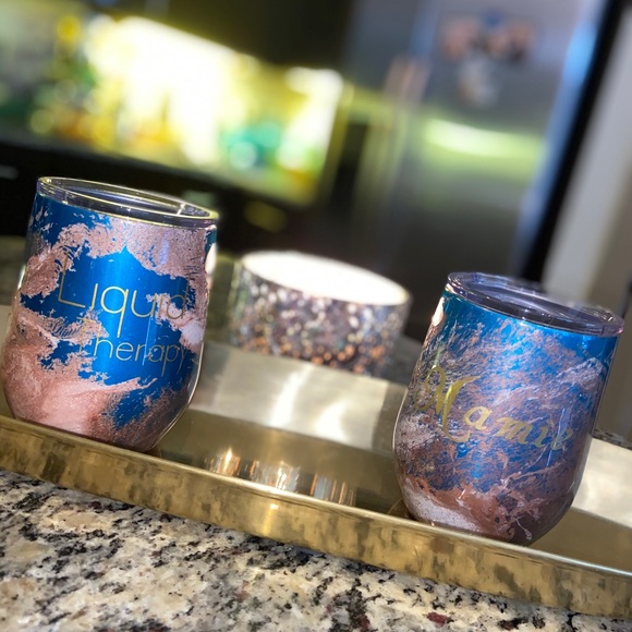 Customized marble 6oz wine tumbler w/ lid. - Picture 2 of 5